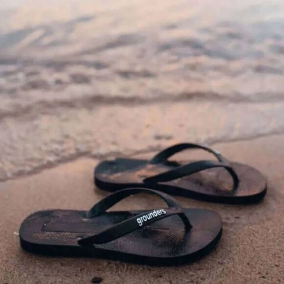 EARTHING GROUNDERS BLACK GROUNDING FLIP FLOPS SANDALS WOMENS SIZE 7 EUR 37 NEW - Picture 2 of 5